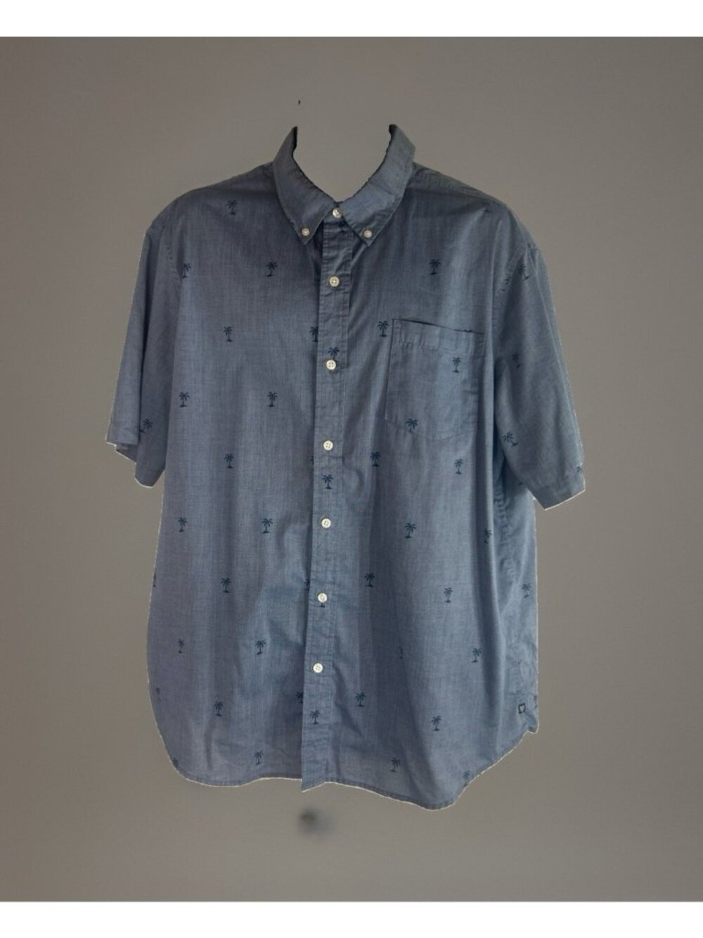 Chaps Button Down Shirt Mens Size XXL Blue Palm trees Short Sleeve breast Pocket